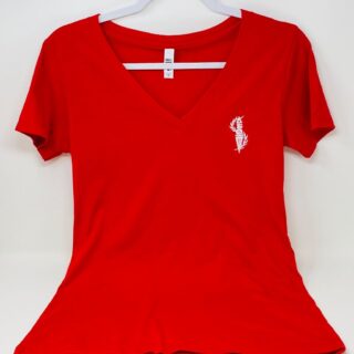 Red Soft V-Neck Tee with White Torch