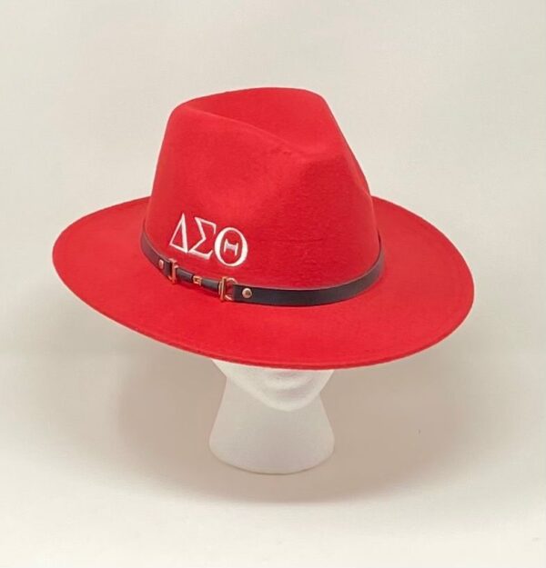 #9907 Red Felt Fedora with Black Band & White DST Symbols - Image 3