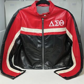 RJ240 Leather Racing Jacket with Red DST Symbols - Sizes Available: Medium & Large Only