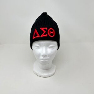 BK203 Black Cable-Knit Hat with Red DST Symbols
