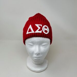 BK205 Red Cable-Knit Hat with White DST Symbols