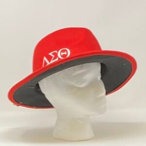 #9905 Red Felt Fedora-Black Bottom-White DST Symbols-Leather Band