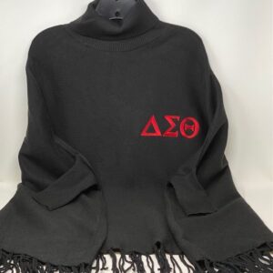 #2101 Black Knit Turtle Neck Shawl/Sweater with Red DST Symbols