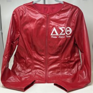 RJ242 Red Leather Racing Jacket with White DST Symbols - Sizes Available SM-4XL