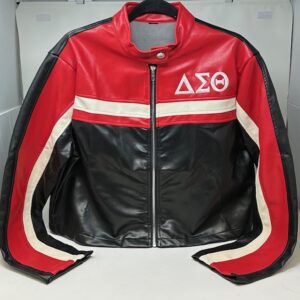 RJ240 Leather Racing Jacket with Red DST Symbols - Sizes Available: Medium & Large Only