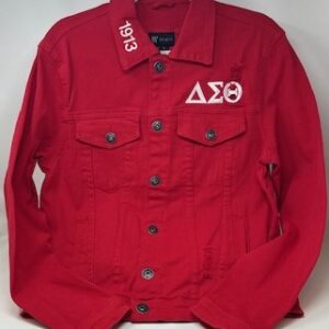 DA19 Red Denim Jacket with White DST Symbols & Fortitude