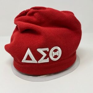 Red Natural Hair Hat with white DST symbols
