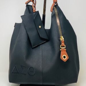 Black Zip Tote-Brown Handle with Black DST Symbols