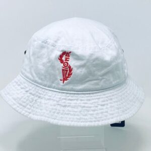White bucket hat with red DST torch