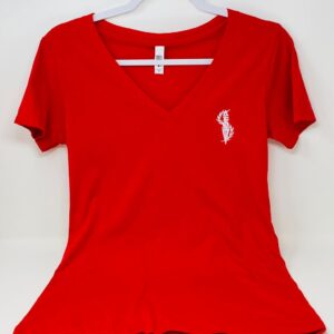 Red Soft V-Neck Tee with White Torch