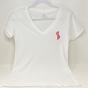 White Soft V-Neck tee with Red torch