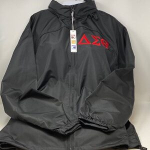 Black NE Windbreaker Jacket with Red DST Symbols | Sizes Available: 3XL-4XL