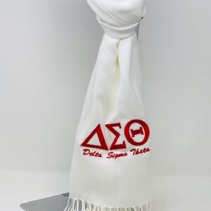 White Pashmina scarve/shawl with red DST symbols