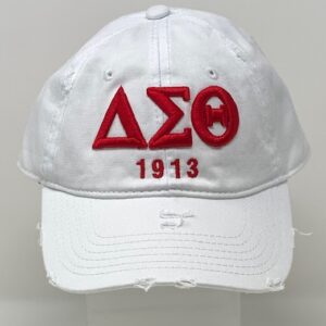 White ripped cap with red DST symbols & 1913