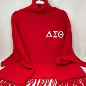 #2102 Red Knit Turtle Neck Shawl/Sweater with White DST Symbols