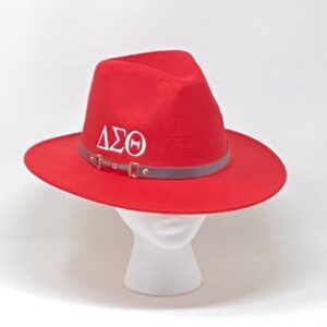 #9907 Red Felt Fedora with Black Band & White DST Symbols